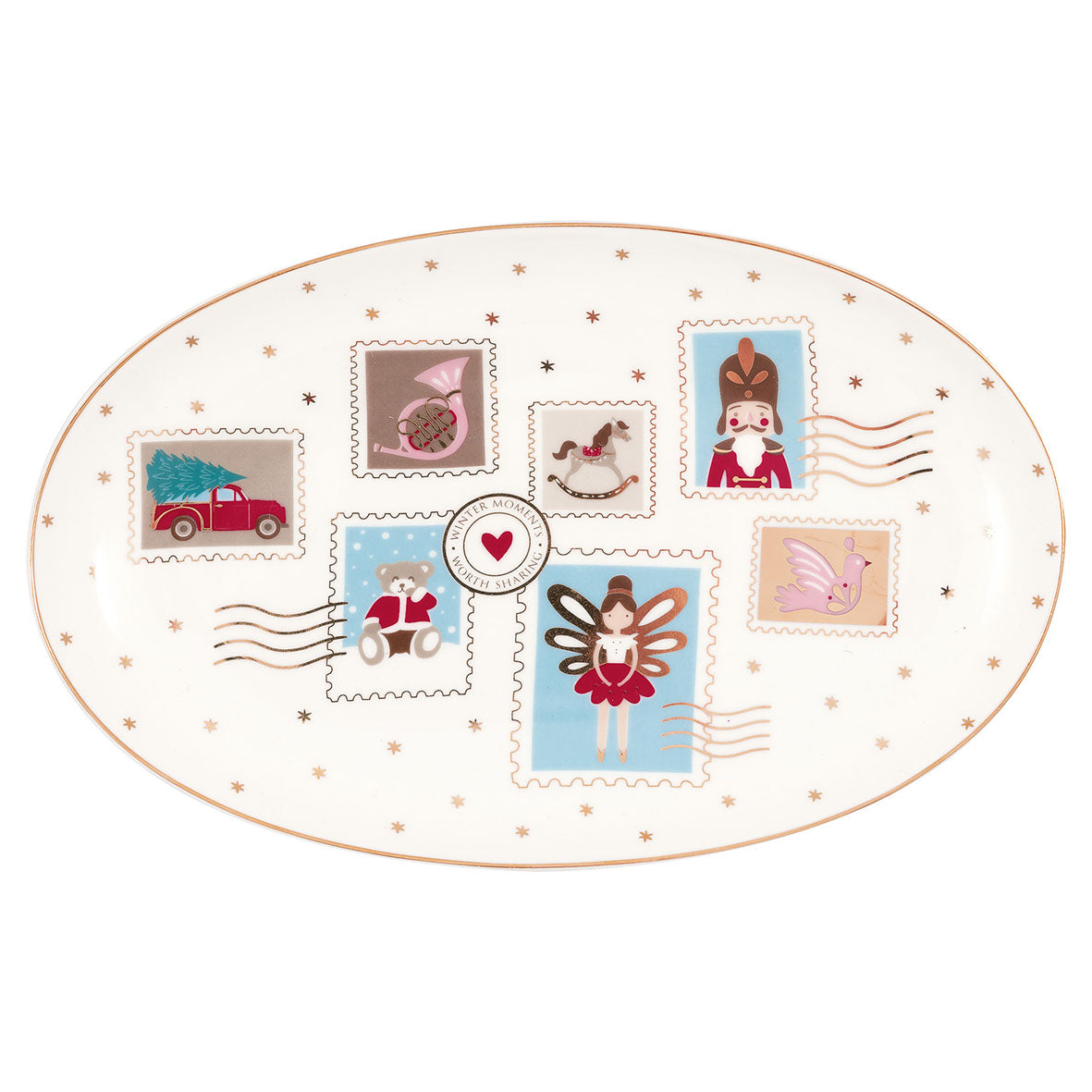 Oval serving plate Xmas letter white small