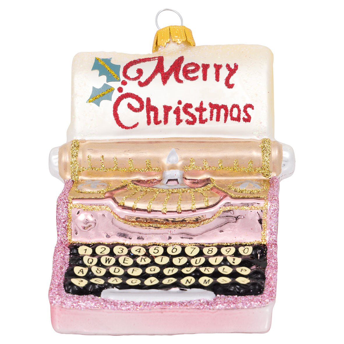 Ornament glass Typewriter Merry Xmas pale pink