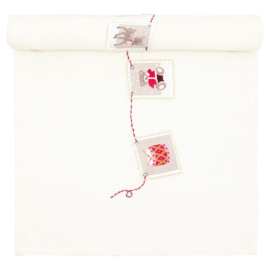 Table runner Xmas letter white w emb