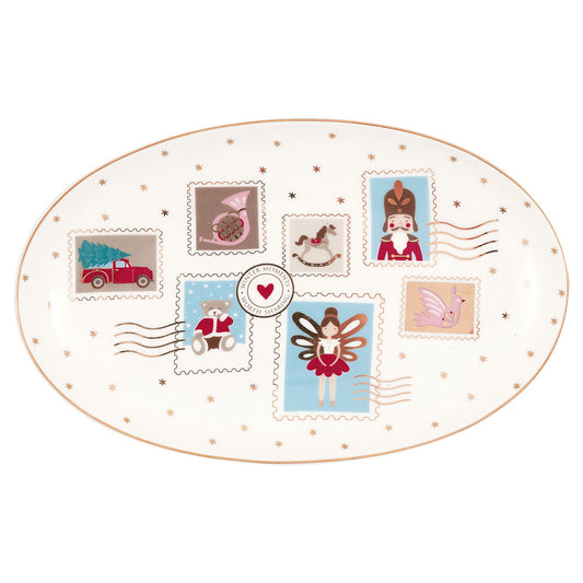 Oval serving plate Xmas letter white small