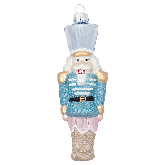 Ornament glass Nutcracker pale blue glitter large