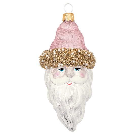 Ornament glass Santa pale pink hat medium